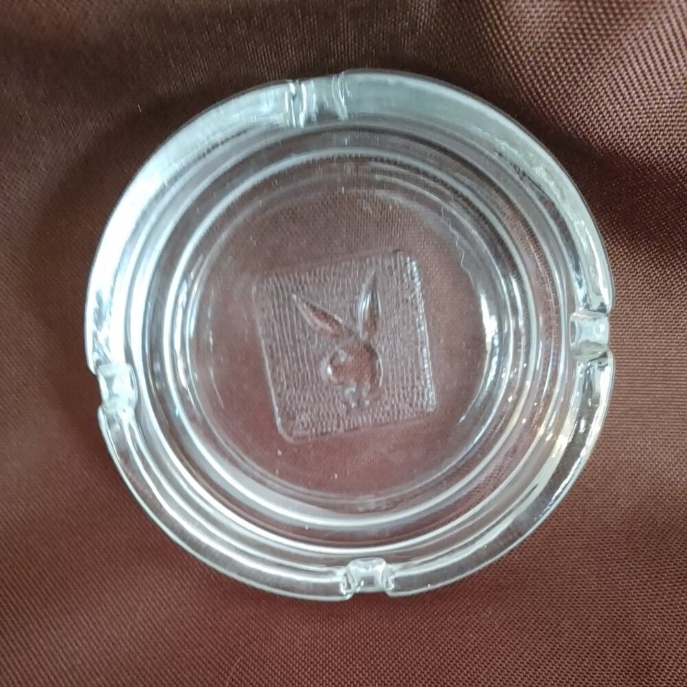 Vintage Playboy Club Clear Glass Ashtray Bunny Logo